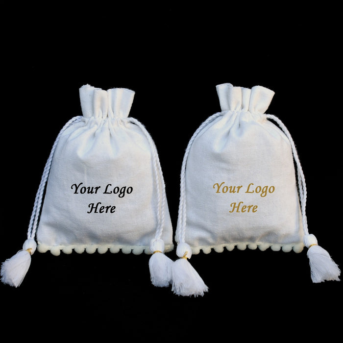 White Drawstring Cotton Pouches For Jewelry - CraftJaipur