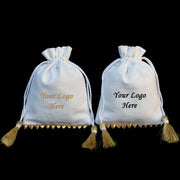 Designer Cotton Drawstring Favor White Jewelry Pouches At Wholesale Price Custom Small Drawstring Pouch, Eco-Friendly Jewelry Bags