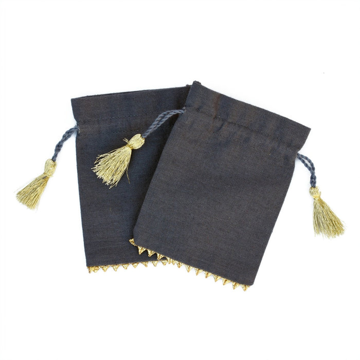 Bottom Gold Lace Jewelry Bags, Wedding Gift Cotton Gray Pouches - CraftJaipur