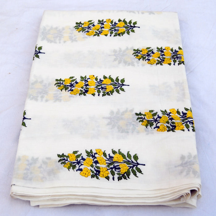 Floral Block Printed Running Cotton Voile Dress Sewing Fabric