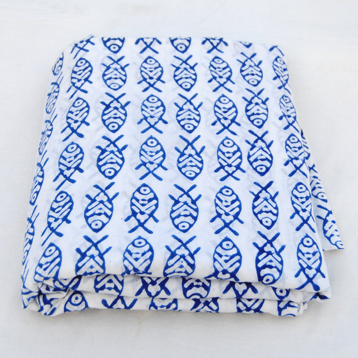 Indigo Fish Block Printed Indian Cotton Dress Sewing Fabric – CraftJaipur