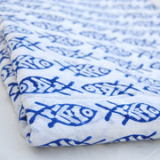 Indigo Fish Block Printed Indian Cotton Dress Sewing Fabric - CraftJaipur