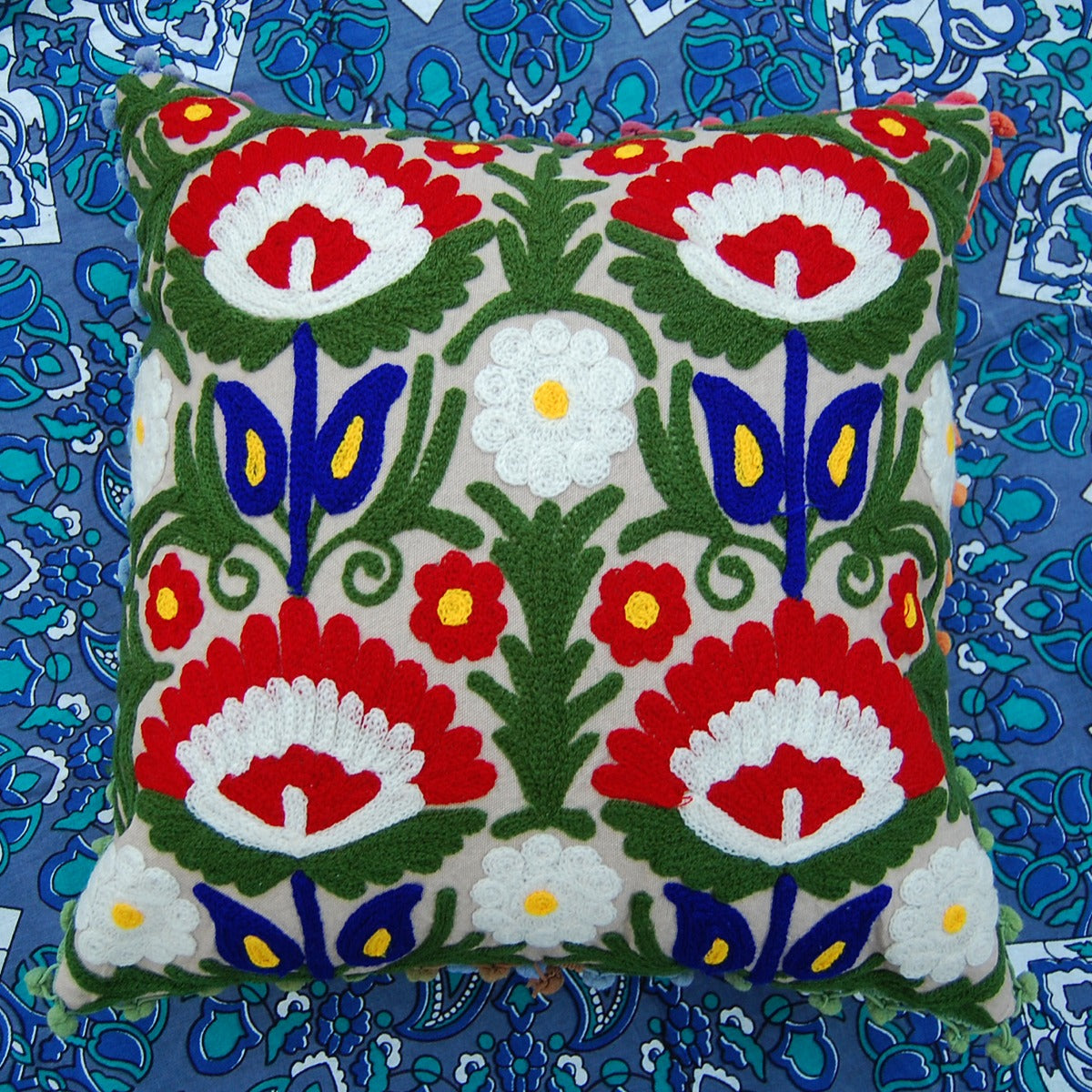 Suzani Embroidery Cushion Covers Cotton Pillowcases