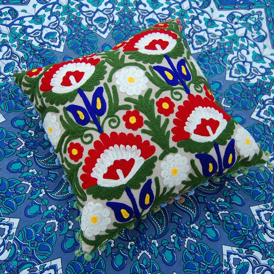 Suzani Embroidery Cushion Covers Cotton Pillowcases
