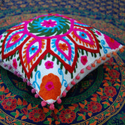 Suzani Embroidered Pillow Cotton Throw Cushion Covers-Craft Jaipur
