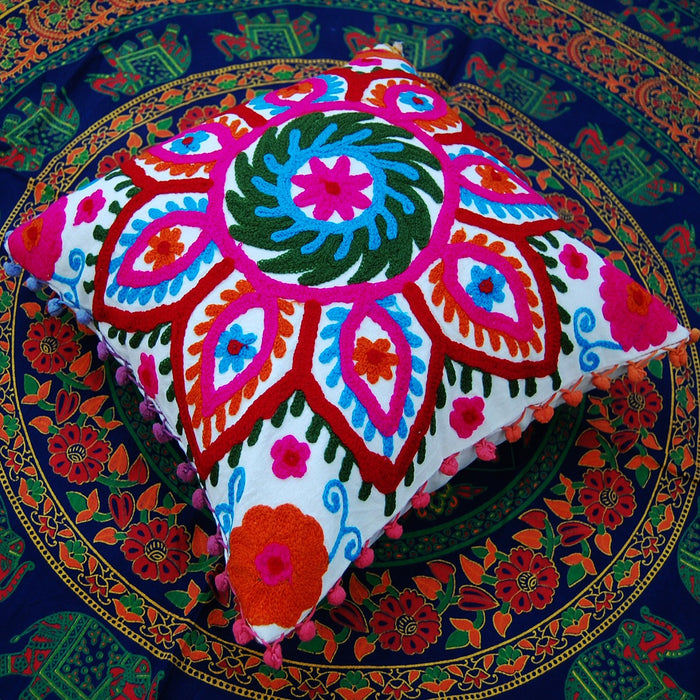 Suzani Embroidered Pillow Cotton Throw Cushion Covers-Craft Jaipur