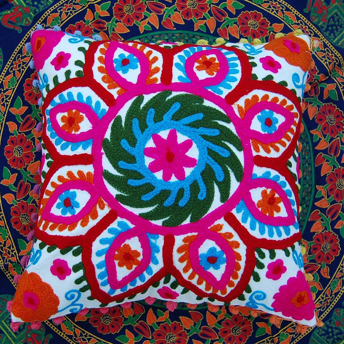 Suzani Embroidered Pillow Cotton Throw Cushion Covers-Craft Jaipur