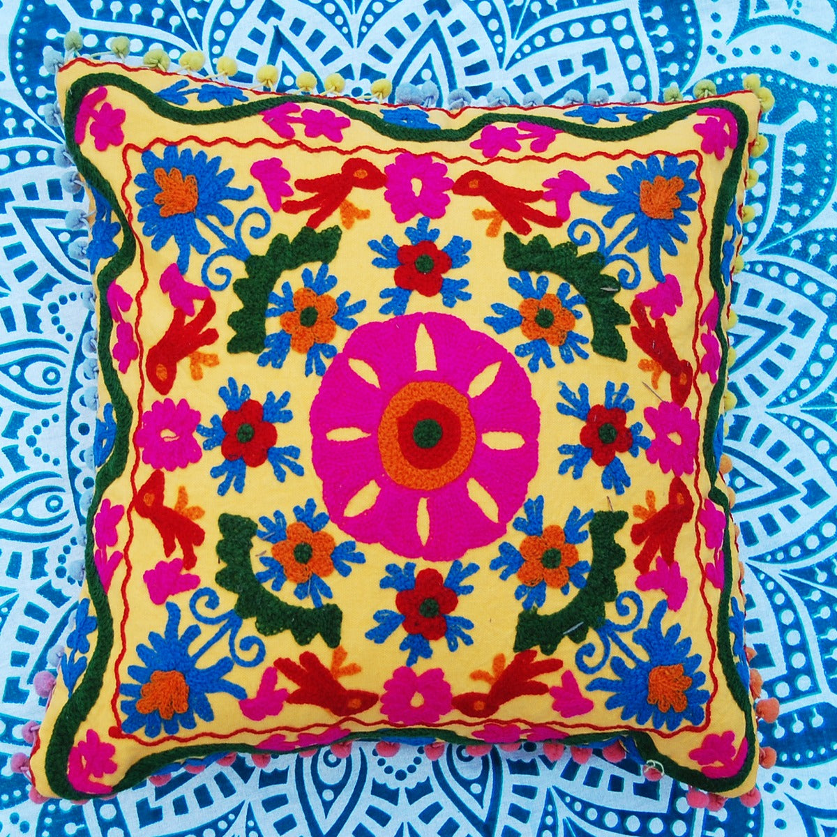 Suzani Cushion Cover Ethnic Embroidery Cotton Pillows-Craft Jaipur