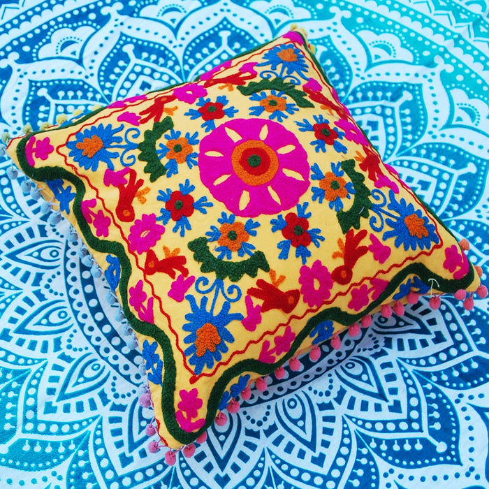 Suzani Cushion Cover Ethnic Embroidery Cotton Pillows-Craft Jaipur