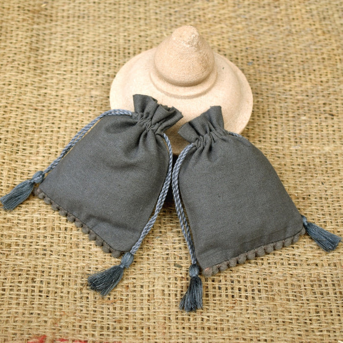 Personalized Logo Small Tassels Bags Round Pom Pom Handmade Jewelry Grey Pouches - CraftJaipur