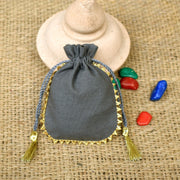 Personalized Logo Small Tassels Bags Round Gold Lace Handmade Jewelry Grey Pouches - CraftJaipur