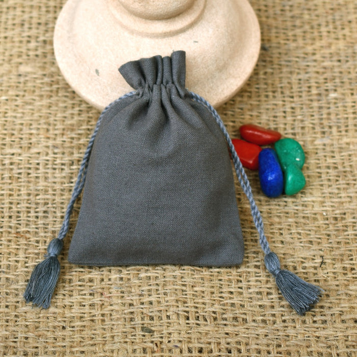 Grey Small Drawstring Cotton Bags Handmade Jewelry Pouches – CraftJaipur