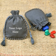 Custom Cotton Drawstring Pouch, Small Drawstring Cotton Round Bags Handmade Jewelry Grey Pouches - CraftJaipur