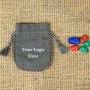 Custom Cotton Drawstring Pouch, Small Drawstring Cotton Round Bags Handmade Jewelry Grey Pouches - CraftJaipur