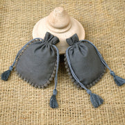Custom Cotton Drawstring Pouch, Small Drawstring Cotton Round Bags Handmade Jewelry Grey Pouches - CraftJaipur