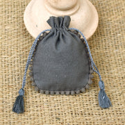 Custom Cotton Drawstring Pouch, Small Drawstring Cotton Round Bags Handmade Jewelry Grey Pouches - CraftJaipur