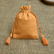 Personalized Logo Small Drawstring Cotton Bags, Handmade Jewelry Golden Pouches - CraftJaipur