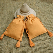 Personalized Logo Small Drawstring Cotton Bags, Handmade Jewelry Golden Pouches - CraftJaipur