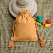 Personalized Logo Small Drawstring Cotton Bags, Handmade Jewelry Golden Pouches - CraftJaipur