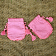 Designer Baby Pink Drawstring Round Small Jewelry Pouches - CraftJaipur