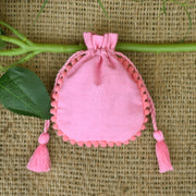 Designer Baby Pink Drawstring Round Small Jewelry Pouches - CraftJaipur