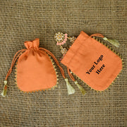 Cotton Small Packaging Bag, Round Gold Lace Orange Pouches - CraftJaipur