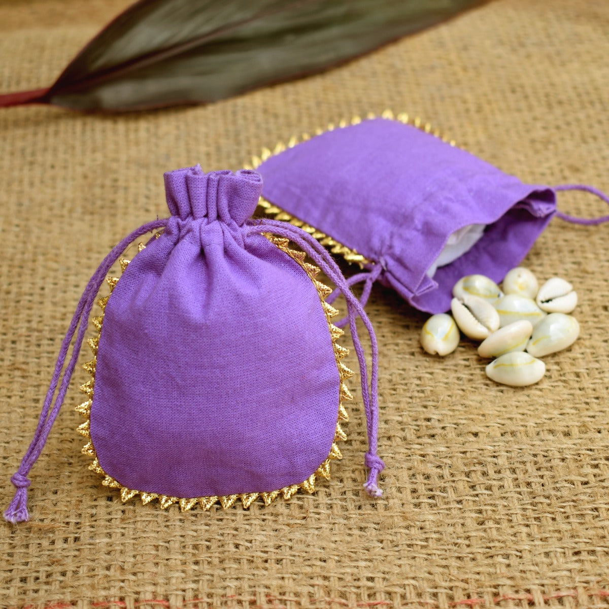 Designer Purple Cotton Jewelry Pouches 3x4 inch 100 pcs - CraftJaipur