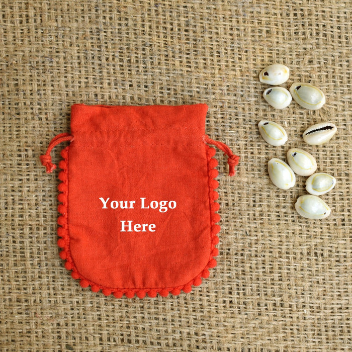 Personalized Logo Small Bags | Handmade Jewelry Orange Pouches - CraftJaipur