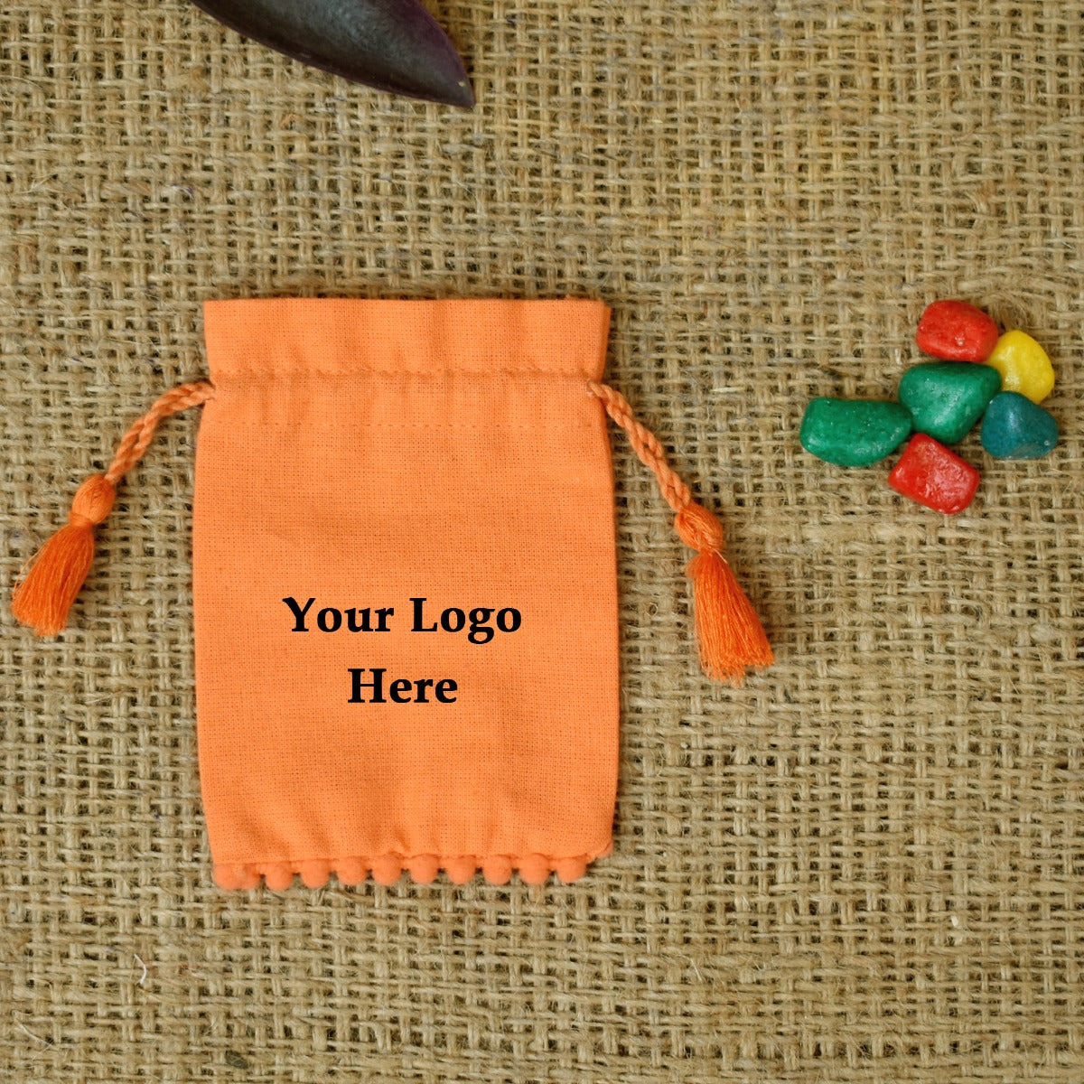 Personalized Logo Small Bags Handmade Orange Jewelry Pouches - CraftJaipur