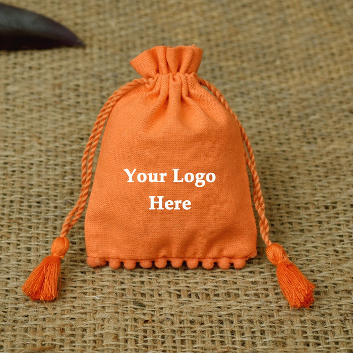 Personalized Logo Small Bags Handmade Orange Jewelry Pouches - CraftJaipur