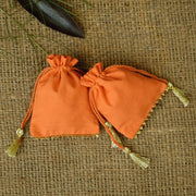 Personalized Logo Small Bags Gold Lace Handmade Jewelry Orange Pouches - CraftJaipur