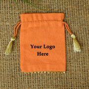 Personalized Logo Small Bags Gold Lace Handmade Jewelry Orange Pouches - CraftJaipur