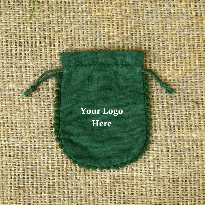 Personalized Logo Small Bags Handmade Jewelry Green Pouches Round PomPom Bags – CraftJaipur