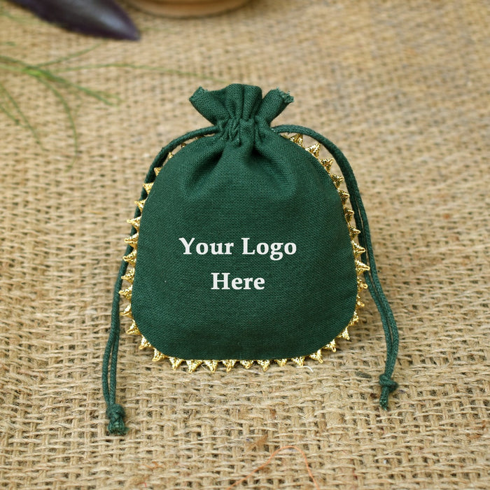 Designer Jewelry Packaging Pouches Personalized Logo Small Bags Round Gold Lace Handmade Jewelry Green Pouches – CraftJaipur