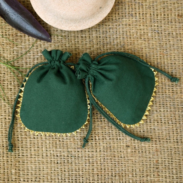 Designer Jewelry Packaging Pouches Personalized Logo Small Bags Round Gold Lace Handmade Jewelry Green Pouches – CraftJaipur