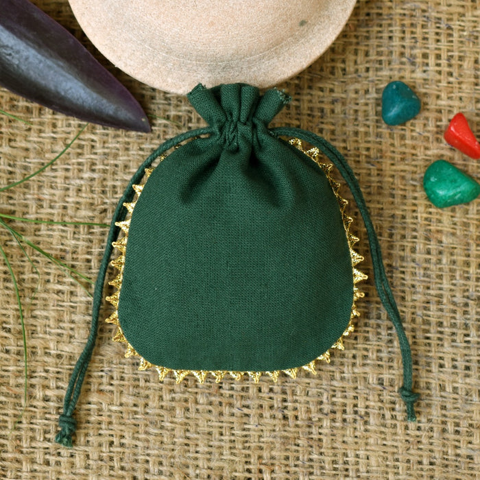 Designer Jewelry Packaging Pouches Personalized Logo Small Bags Round Gold Lace Handmade Jewelry Green Pouches – CraftJaipur