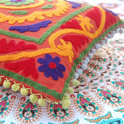 Suzani Embroidered Cushion Covers Uzbek Cotton Pillow Case - CraftJaipur