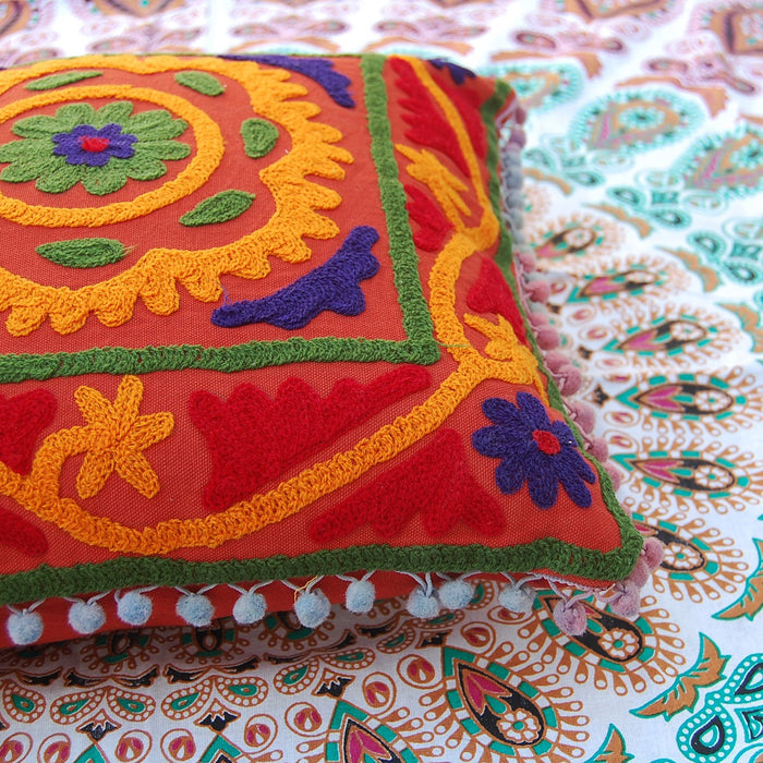 Suzani Embroidered Cushion Covers Uzbek Cotton Pillow Case - CraftJaipur