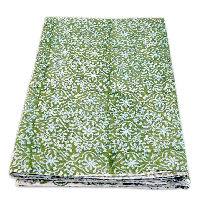 Green Color Hand Block Printed Cotton Fabric 10 yards-Craft Jaipur
