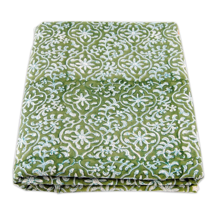 Green Color Hand Block Printed Cotton Fabric 10 yards