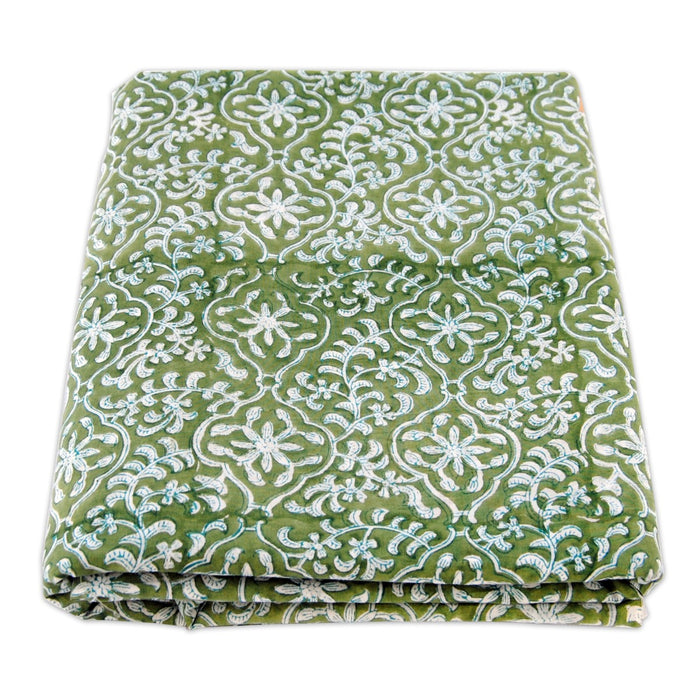 Green Color Hand Block Printed Cotton Fabric 10 yards - CraftJaipur